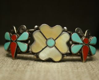 Vintage Native American Zuni Butterfly Sterling Silver Turquoise Cuff Bracelet