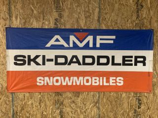Vintage Amf Ski - Daddler Snowmobile Sign Sales Cloth Banner Ski Doo