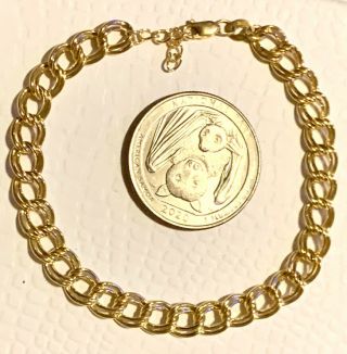 14k Yellow Gold Double Curb Link Charm Bracelet Vintage 6 - 7” 2.  63g N/c Dainty
