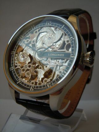 Men ' s Skeleton Wrist Watch Vintage 1910 Mechanical Longines Swiss Movement 6