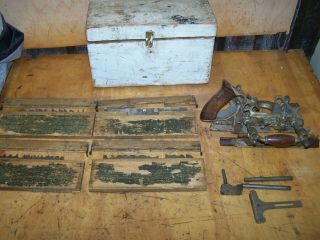 Vintage Stanley Sw No.  55 Combination Woodworking Plow Plane & 4 Boxes Of Blades