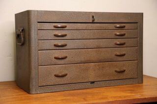 Vintage Kennedy Machinist Toolbox 5 Drawer Cabinet Model 522 Metal Riser Base