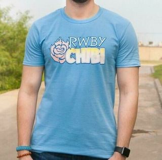 Official Rooster Teeth Rwby Chibi Logo T - Shirt,  Light Blue,  Size M,