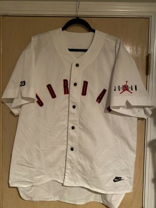 Vintage 90s Nike Air Jordan Baseball Jersey White Button - Up Shirt Size Mens M - L
