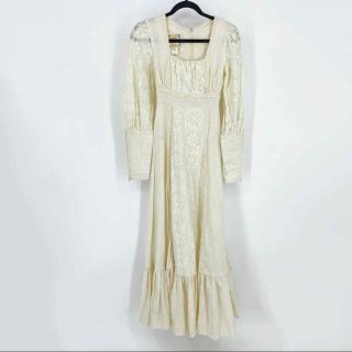 Gunne Sax Vintage Size 7 Cottage Core White Cream Lace Long Sleeve Maxi Dress