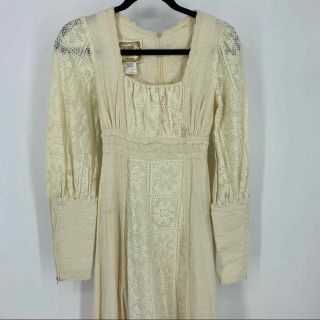Gunne Sax vintage Size 7 Cottage Core white Cream lace long sleeve maxi Dress 3