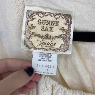 Gunne Sax vintage Size 7 Cottage Core white Cream lace long sleeve maxi Dress 5