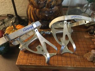 Vintage Campagnolo C - Record Pedals - With Clips & Straps -