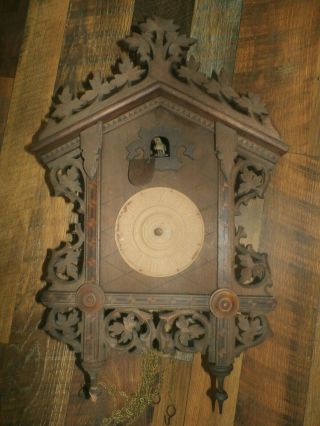 Vintage Antique American Cuckoo Clock Wooden Black Forest Wall Parts Restore
