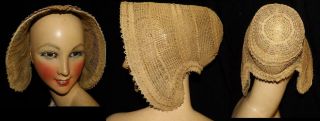 Rare Orig Early Victorian 1840 1850 Straw Poke Spoon Dress High Brim Bonnet Hat