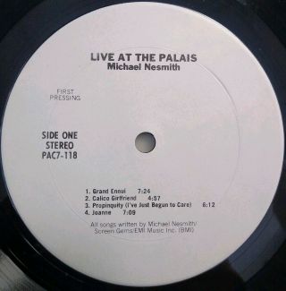 Michael Nesmith Live At The Palais Lp Nm - Test Pressing