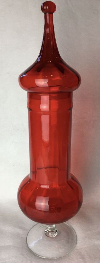 Vintage 20 " Italian Empoli Red Lidded Apothecary Jar Vase Mid Century Modern