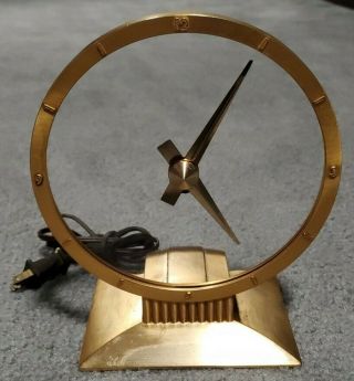 Vintage 1955 Jefferson Golden Hour Electric Mystery Clock 8 " Glass Gold
