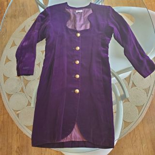 Yves Saint Laurent Rive Gauche Vintage Womens Purple Velvet Dress Size 42 France