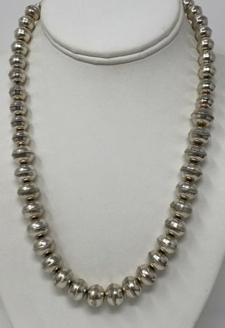 Vintage Native American Sterling Silver Bench Bead Necklace 20 " Navajo Pearls