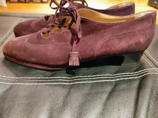 Womens Vintage Hermes burgundy Suede Lace Up with a thick heel,  Sz 41 2