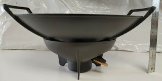 Vintage Le Creuset Black Cast Iron Wok With Warmer/cooker - 14” Rare Combo