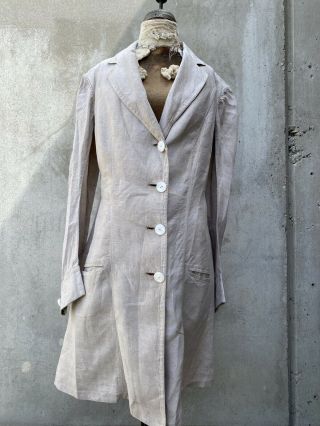 Antique Edwardian Ecru Linen Walking Suit Dress Coat Sportswear Mop Vintage