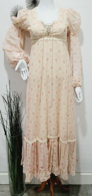 Gunne Sax By Jessica San Francisco Black Label Pink Ivory Vintage Dress Size 7