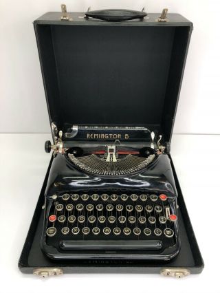 Vintage Remington Rand Model 5 Typewriter With Case Black Gloss Keys