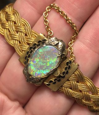 Lovely Antique Victorian Opal Gold Filled Woven Mesh Bracelet