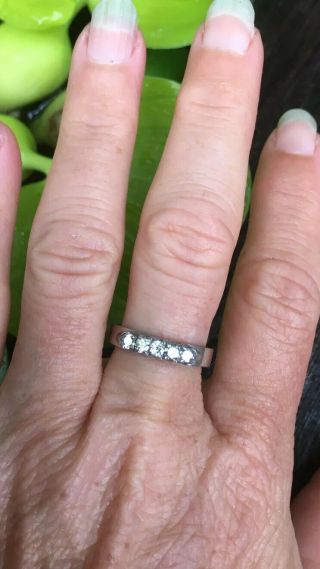 Vintage 1960s,  Heavy,  Solid 18ct White Gold,  Five Stone Natural Diamond Ring.