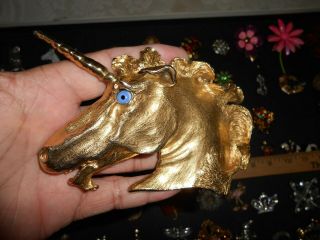 Christopher C.  Ross Vintage 1980 Gold Unicorn Horse Sculpture Belt Buckle Art