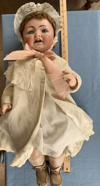 Antique German Bisque Head Baby Doll 25” George Borgfeldt compo body glass eyes 3