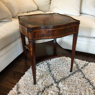 Weiman Antique Heirloom One Drawer Mahogany Leather Top End Table Vtg Wheeled