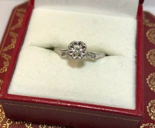 Antique 14k White Gold Diamond Wedding Solitaire Engagement Vintage Ring 6 1/2