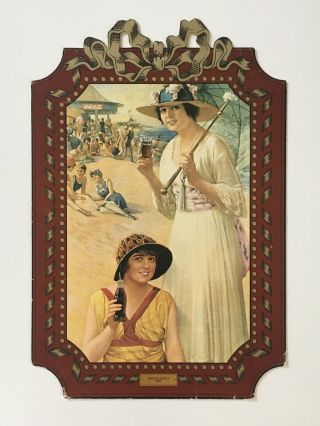 Rare Vintage Coca Cola Beach Girls 1918 Cardboard 28” Advertising Sign