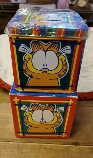 Garfield Coin Tin Box Bank Jim Davis Vintage Comic Feed The Kitty Cat