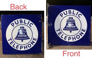 Public Telephone Double Sided Porcelain Bell System Orig.  Vtg.  50s Flanged Sign