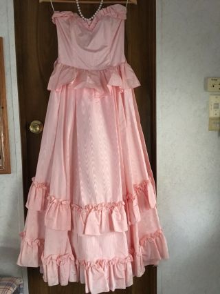 Vtg 1970s Gunne Sax By Jessica Mcclintock Pink Prom Bridesmaid Dress Size 7
