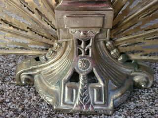 Vintage Ornate Brass Peacock Fireplace Fan Folding Screen Cameo Art Deco 3