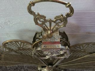 Vintage Ornate Brass Peacock Fireplace Fan Folding Screen Cameo Art Deco 4