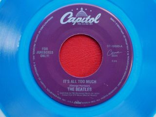 Beatles RARE (IT ' S ALL TOO MUCH) NEW/MINT BLUE VINYL JUKE BOX 45 HARRISON 2