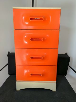 Marc Held Prisunic Meuble Chevet Vintage Orange Design 1970 4 Tiroirs