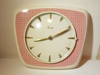 Wow Vintage Art Deco Retro Mauthe Ceramic Kitchen Wall Clock Pink White