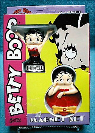 4 Betty Boop Magnets - Betty On Top Of A Heart & Popping Out Of Inkwell