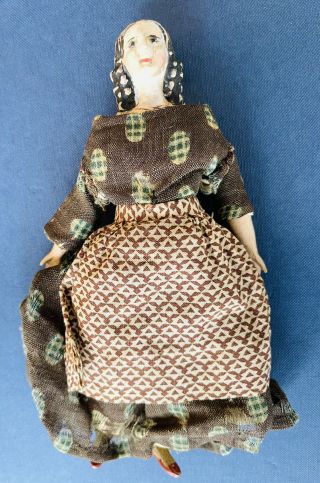 Antique Papier Mache Doll 7” German All Doll 1840’s Wooden Limbs