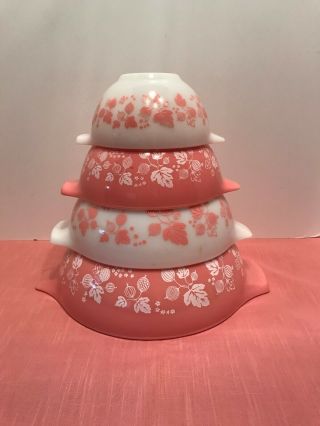 Vintage Pyrex Pink Gooseberry Cinderella Set Of Four Nested Mixing Bowls