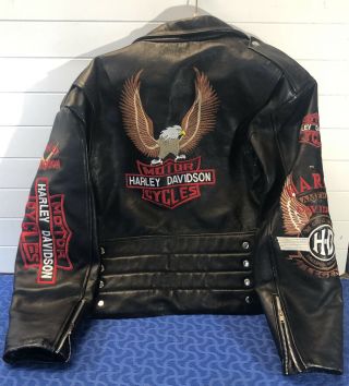 Vintage Men’s Leather Motorcycle With Harley Davidson Patches Size Xl