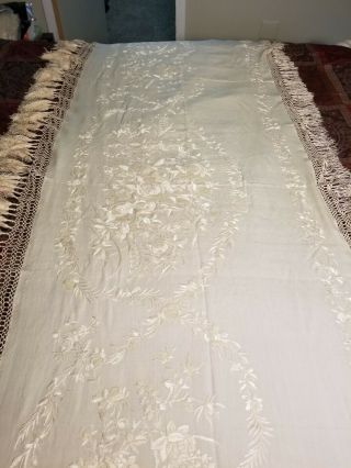 Antique Embroidered Silk Piano Shawl,  84x26