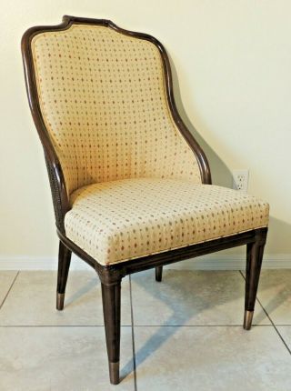 Large Vintage Mid Century Modern Bamboo Wicker Leather Wrapped High Back Chair