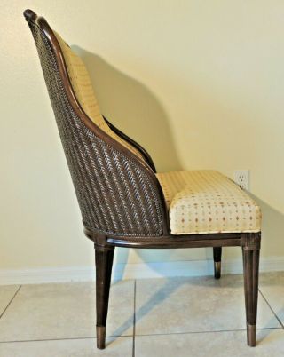 Large Vintage Mid Century Modern Bamboo Wicker Leather Wrapped High Back Chair 4
