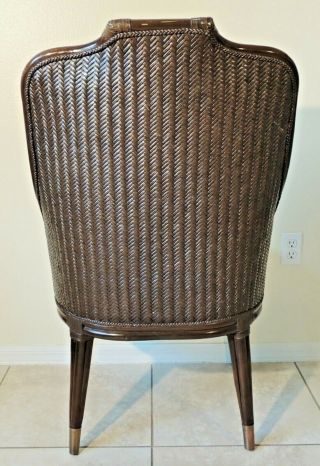 Large Vintage Mid Century Modern Bamboo Wicker Leather Wrapped High Back Chair 5