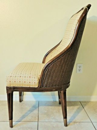 Large Vintage Mid Century Modern Bamboo Wicker Leather Wrapped High Back Chair 6