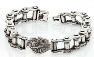 Sterling Silver Heavy Biker Chain Bracelet 925 Vintage 99g Harley - Davidson Logo