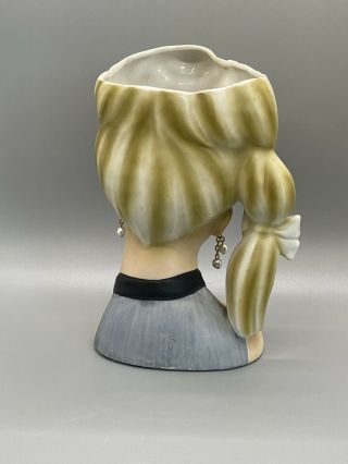 Vintage Caffco Japan Young Lady Head Vase E 3143 PONY TAIL Blonde Gray Dress 5